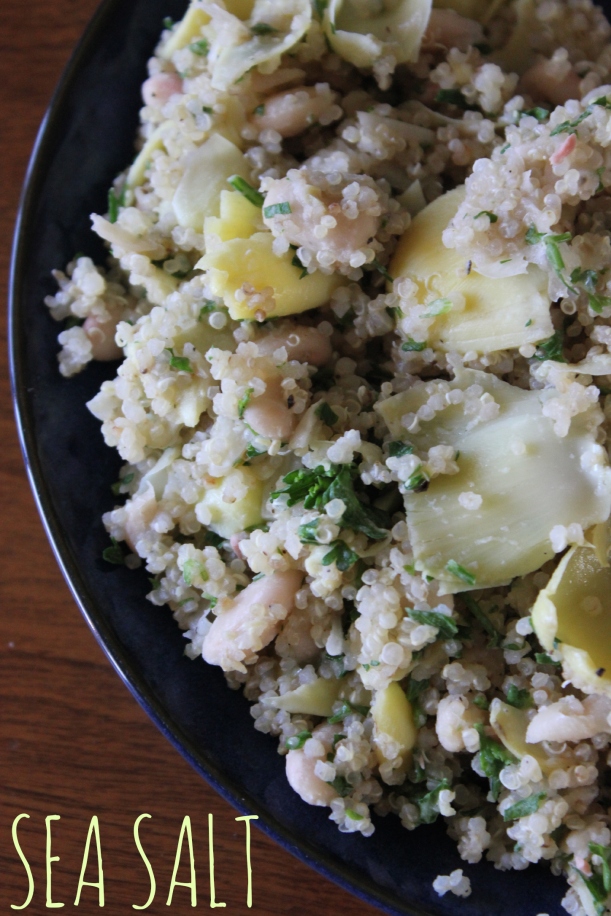 Warm Quinoa Salad with White Beans, Artichokes and Sage