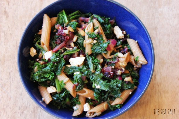 Kale and Cranberry Pasta Salad with Balsamic and Feta