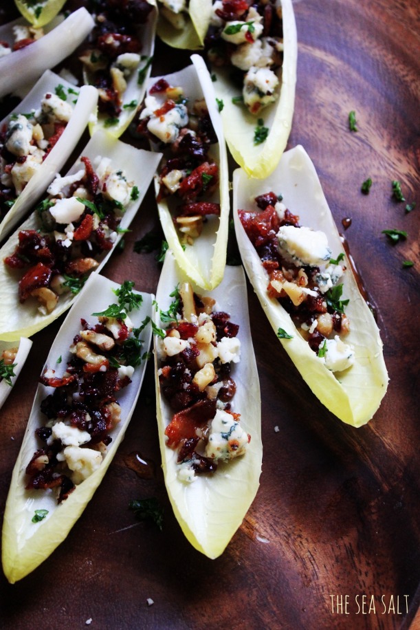 Endive Boats with Bacon, Walnuts, Cranberries & Gorgonzola