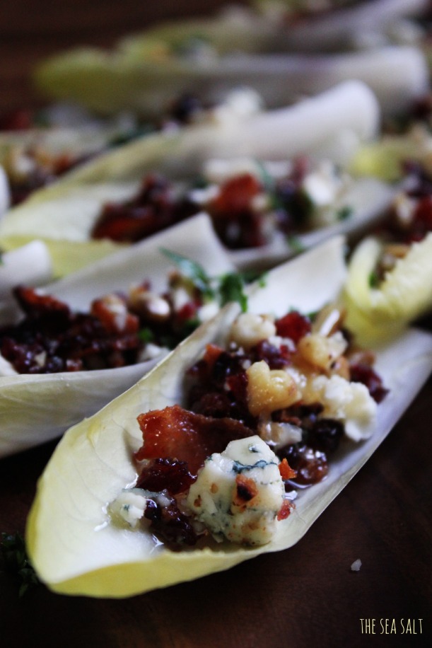 Endive Boats with Bacon, Walnuts, Cranberries & Gorgonzola
