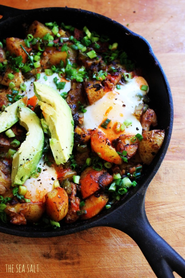 Smoky Potato, Onion and Pepper Skillet with Chicken Sausage
